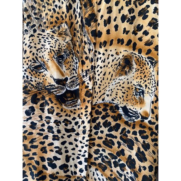 Bloomingdales Womens Silk Cheetah Print Button-Up Shirt Genuine Leather Collar - Picture 11 of 16